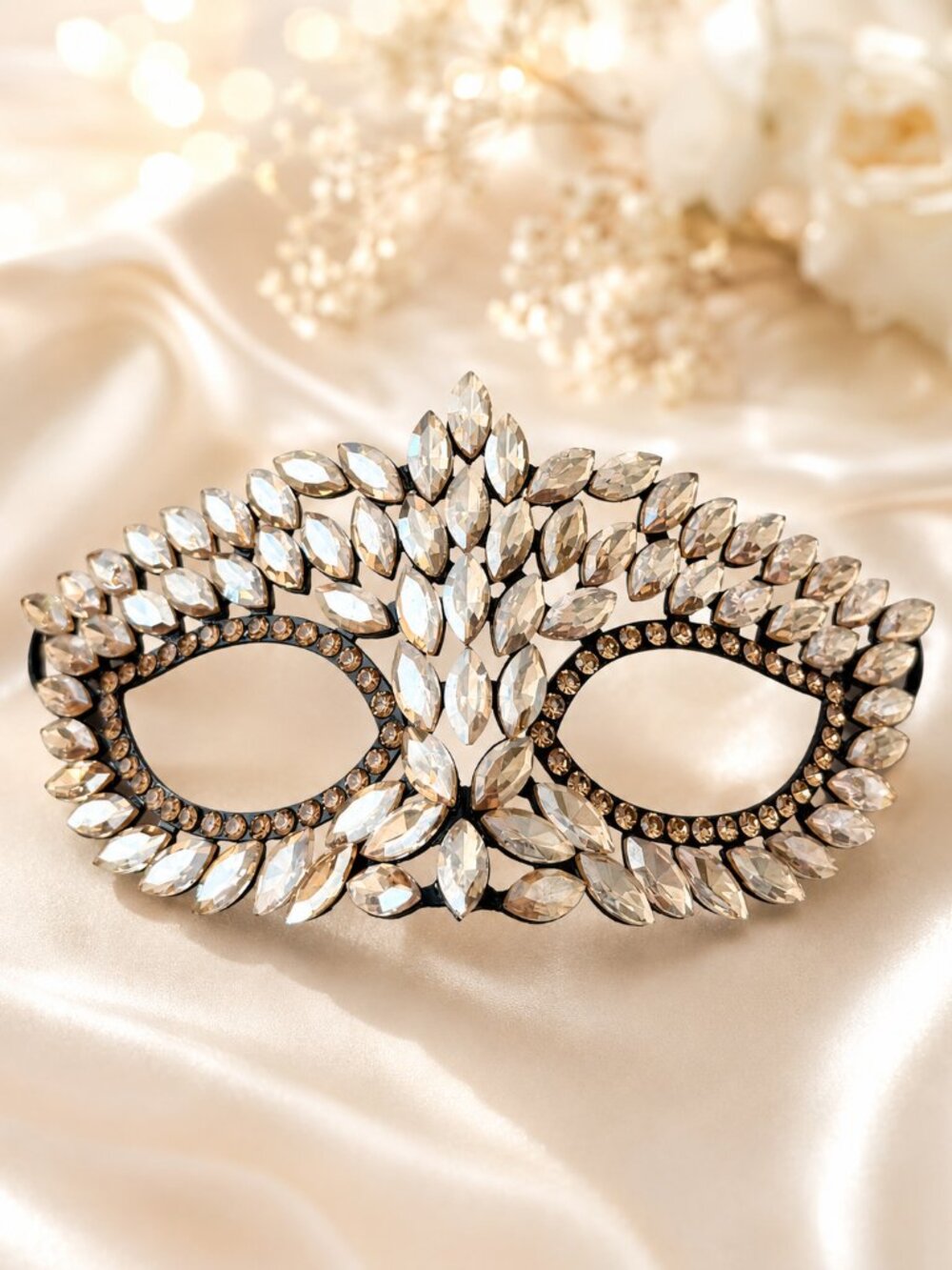 Champagne Rhinestone Eye Mask, Masquerade Ball Accessory, Theater and cosplay